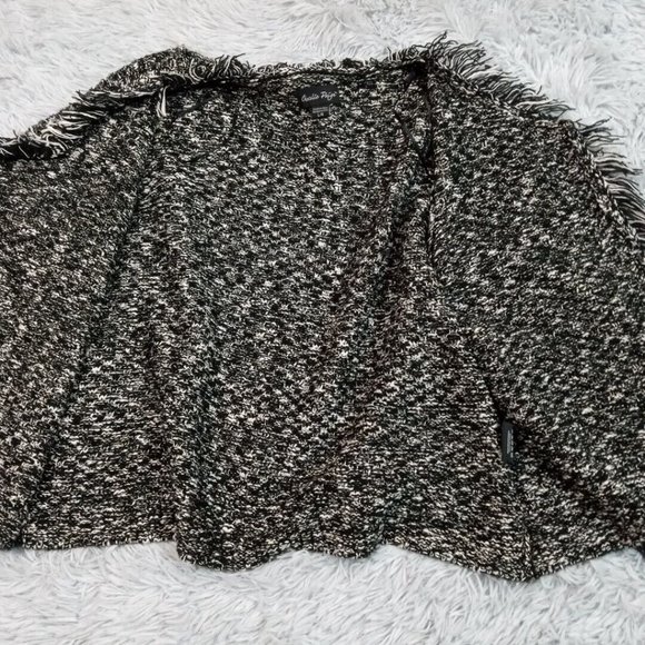 Charlie Paige Womens Sweater Cardigan Black L Open Front Fringe Metallic Evening - Picture 3 of 11